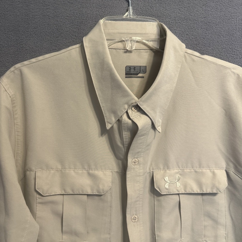 Under Armour Tactical Shirt Mens L Tan Pockets Long Sleeve Lightweight Fishing